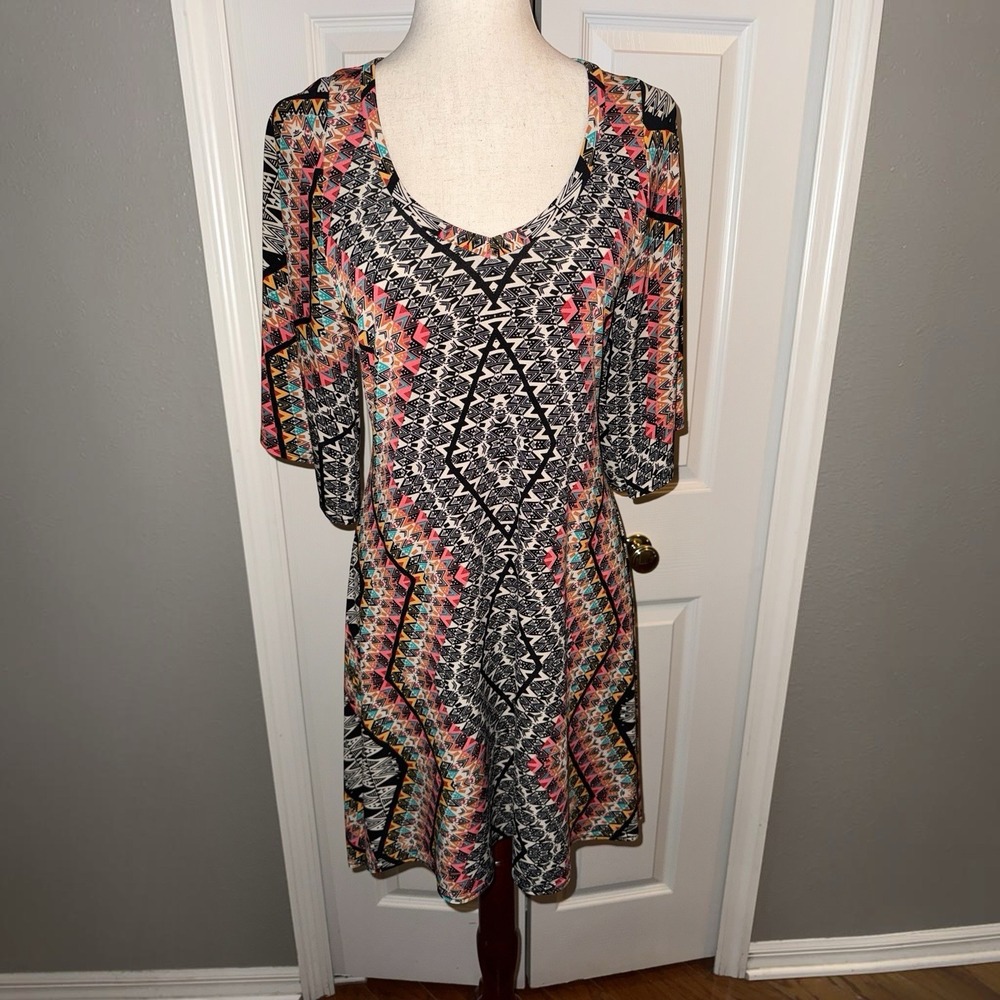 Anthro Uncle Frank Womens Geometric Shift Dress XS Flowey Stretch Lightweight